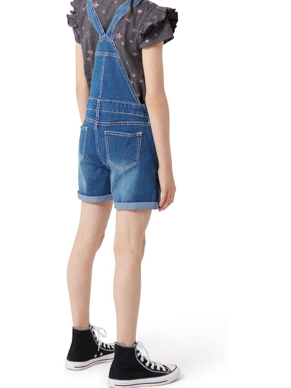 Vigoss Girls 3-Piece Outfit Set L Pink & Gray Star Shirts With Denim Overall Sho - Picture 8 of 8
